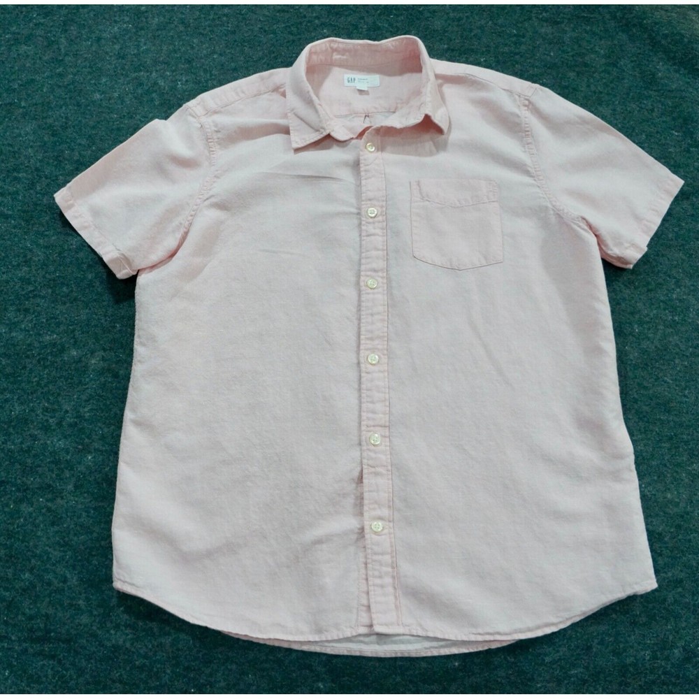 Gap Shirt Mens Large pink Button Up Linen Cotton Standard Fit